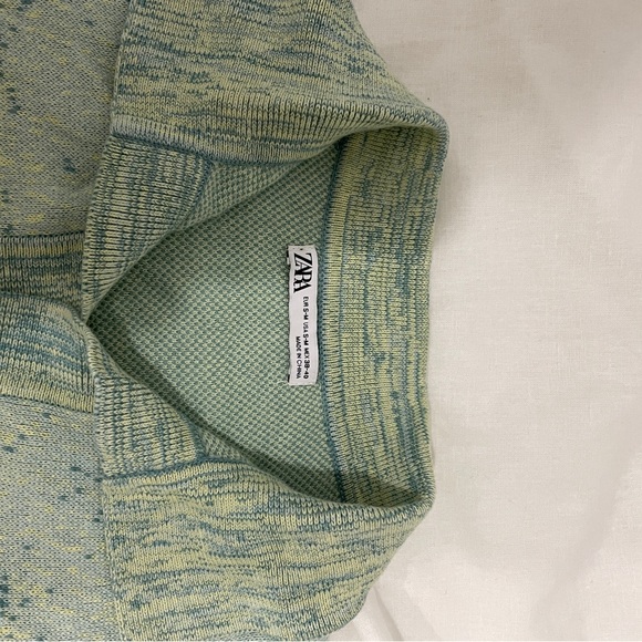 Zara Men’s Green/Sage Ombre Knit Collard Short Sleeve Polo Sweater - Picture 7 of 8